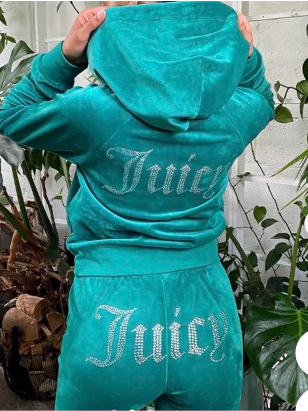 NWT Juicy Couture velour tracksuit set Coastal Teal rhinestones logo Y2K size L